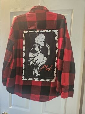 Upcycled Pink Old Navy Red & Black Buffalo Plaid Button-Down Shirt